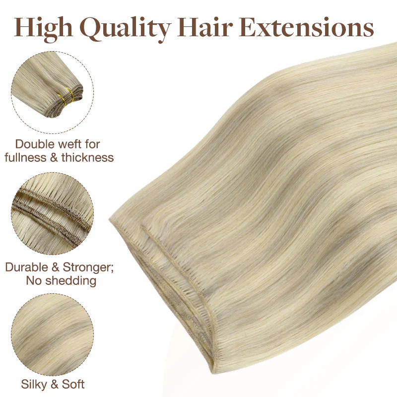 Ash Blonde Highlights (17A/60A) Sew-In Weft Hair Extensions (80g-120g) - Image 6