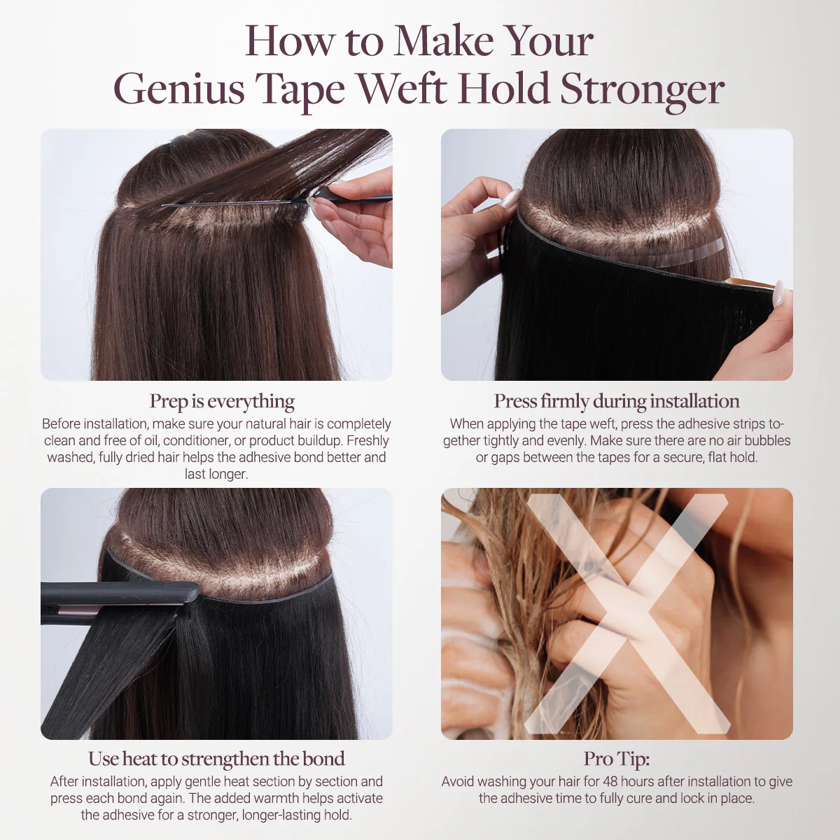 Dark Brown (2) Genius Tape Weft Hair Extensions 60g - Image 7